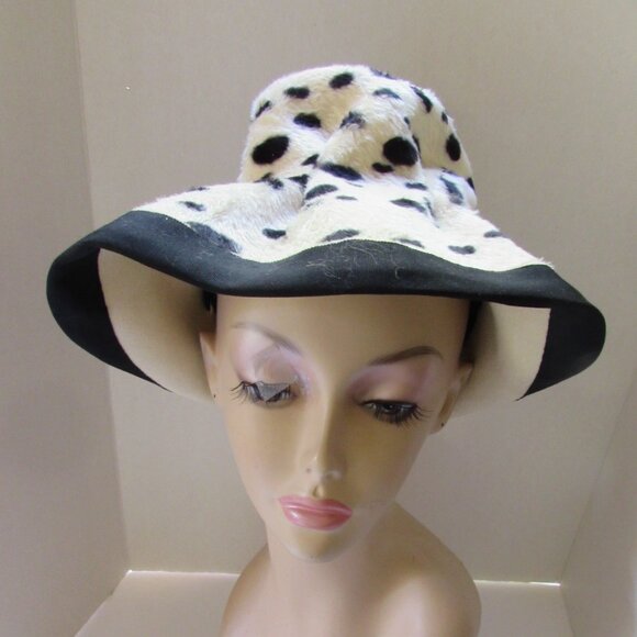 SALE Amazing Vintage Slouch Style Hat Black White Animal Print Made in Italy - Picture 3 of 13